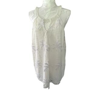 Peck Peck Sz L Halter Blouse Embroidered Sequin Sleeveless Island Tropical Gala